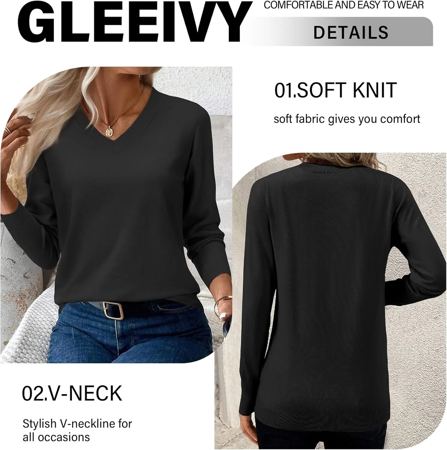 2025 Women's Sweaters Knitted Ribbed Casual Thin Long Sleeve Pullover V Neck Lightweight Sweatshirts Cute Blouse Tops