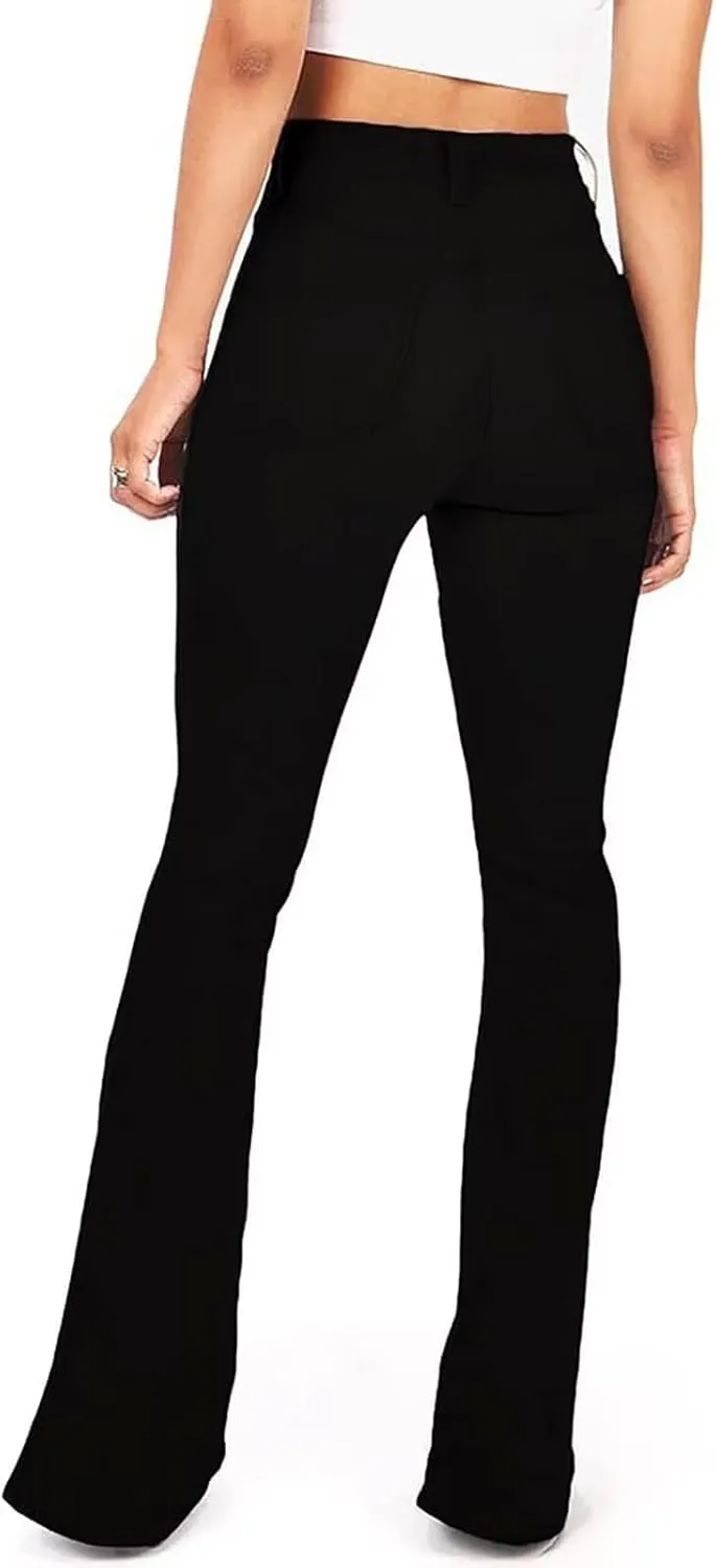 AMRSPENG Women's Black Bell Bottom Jeans: High Waist Flare Bootcut Stretch Slimming Jeans for Women
