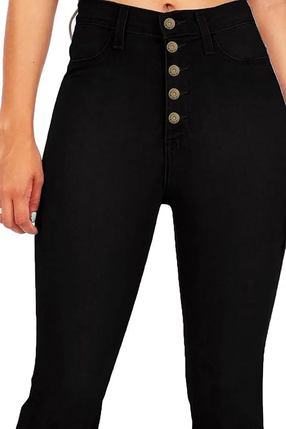 AMRSPENG Women's Black Bell Bottom Jeans: High Waist Flare Bootcut Stretch Slimming Jeans for Women