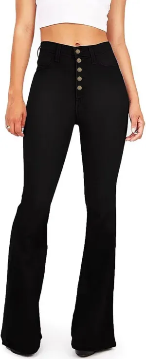 AMRSPENG Women's Black Bell Bottom Jeans: High Waist Flare Bootcut Stretch Slimming Jeans for Women