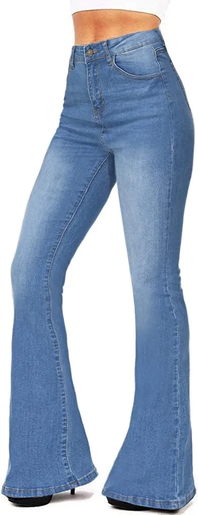 AMRSPENG Women's Black Bell Bottom Jeans: High Waist Flare Bootcut Stretch Slimming Jeans for Women