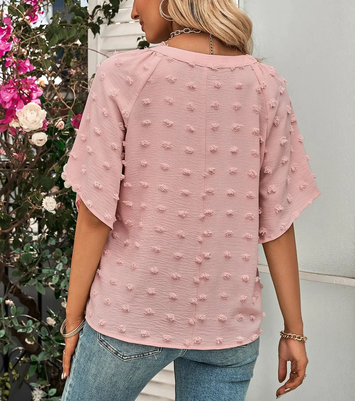 ARJOSA Women's Summer 3/4 Flutter Sleeve Chiffon Work Blouses Business Casual Babydoll Tops Dressy