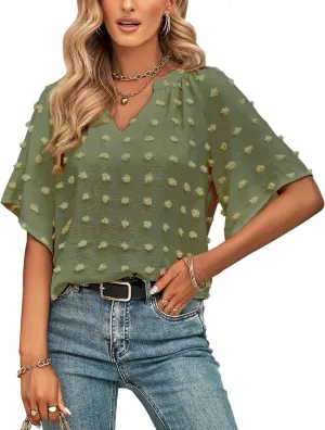 ARJOSA Women's Summer 3/4 Flutter Sleeve Chiffon Work Blouses Business Casual Babydoll Tops Dressy