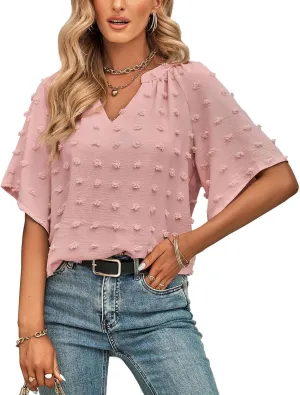 ARJOSA Women's Summer 3/4 Flutter Sleeve Chiffon Work Blouses Business Casual Babydoll Tops Dressy