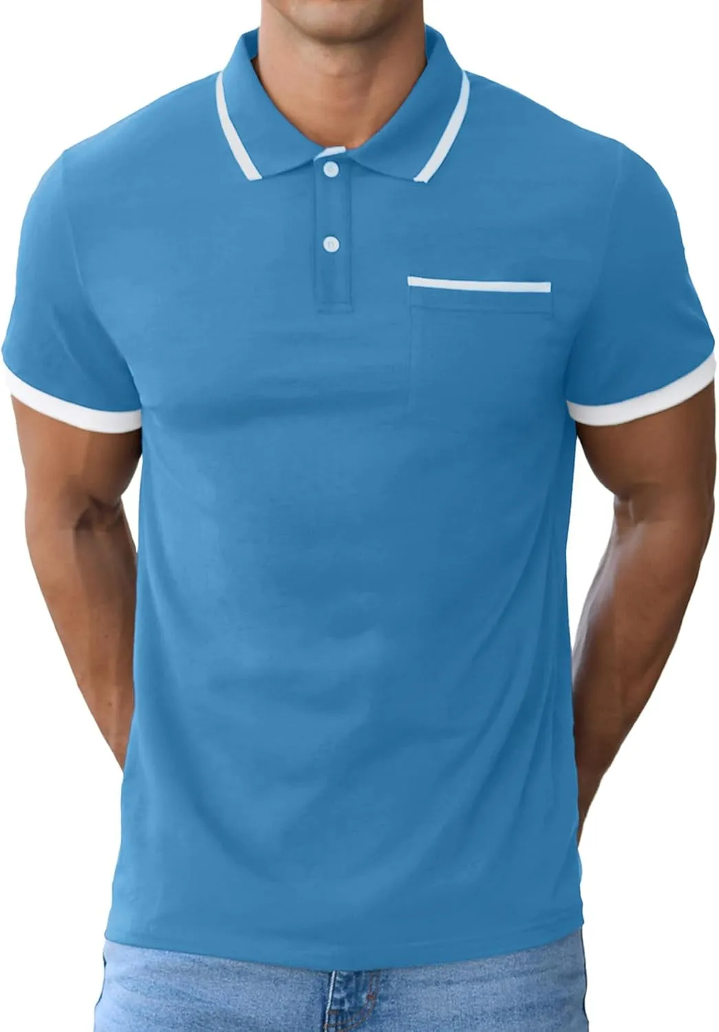 Askdeer Men's Polo Shirts Cotton Short Sleeve Polo T Shirt Classic Casual Golf Collar Tee with Pocket