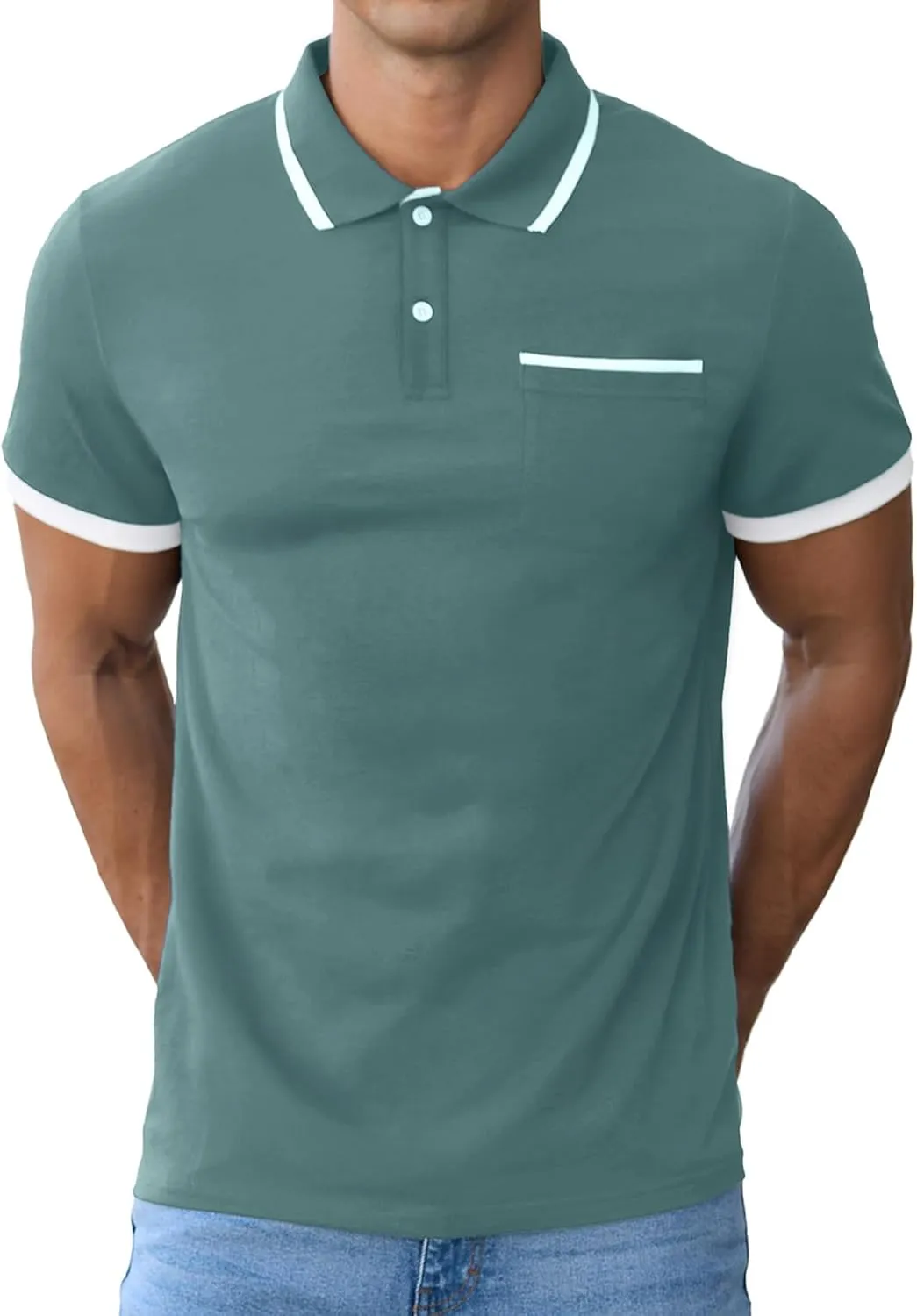 Askdeer Men's Polo Shirts Cotton Short Sleeve Polo T Shirt Classic Casual Golf Collar Tee with Pocket