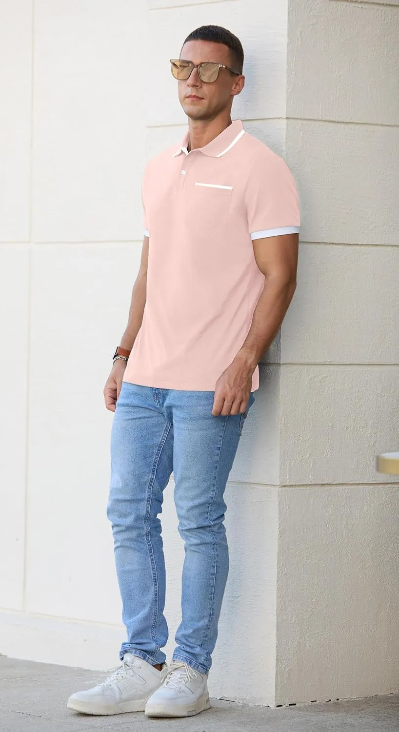 Askdeer Men's Polo Shirts Cotton Short Sleeve Polo T Shirt Classic Casual Golf Collar Tee with Pocket
