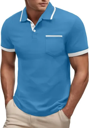 Askdeer Men's Polo Shirts Cotton Short Sleeve Polo T Shirt Classic Casual Golf Collar Tee with Pocket