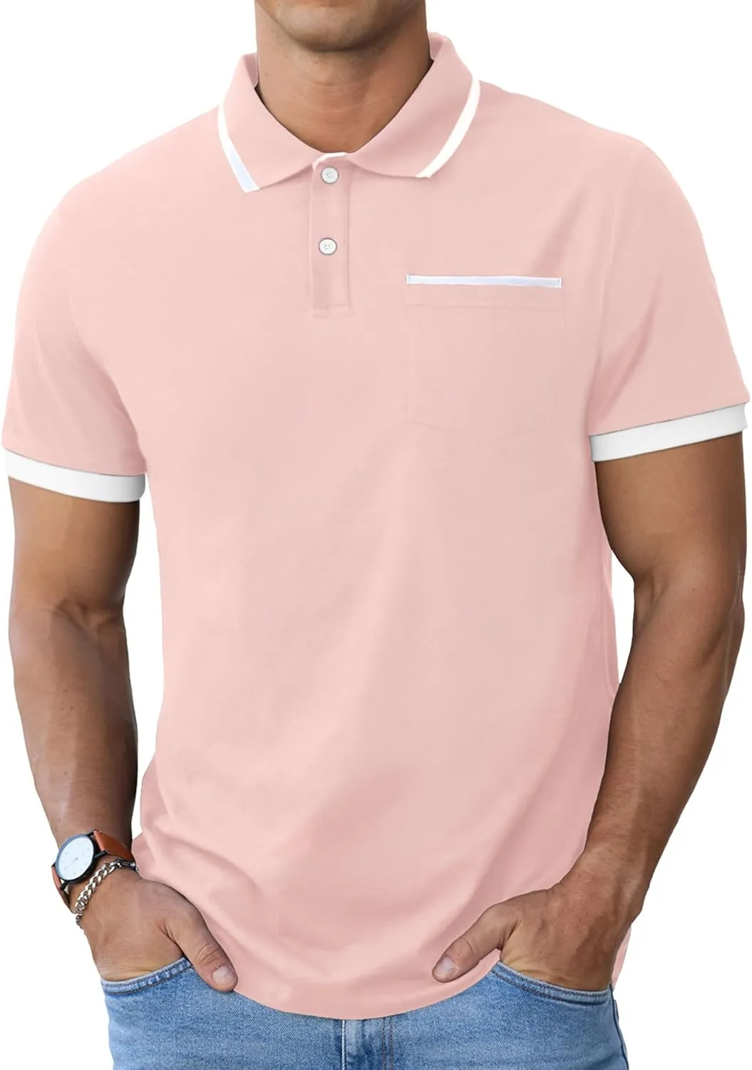 Askdeer Men's Polo Shirts Cotton Short Sleeve Polo T Shirt Classic Casual Golf Collar Tee with Pocket