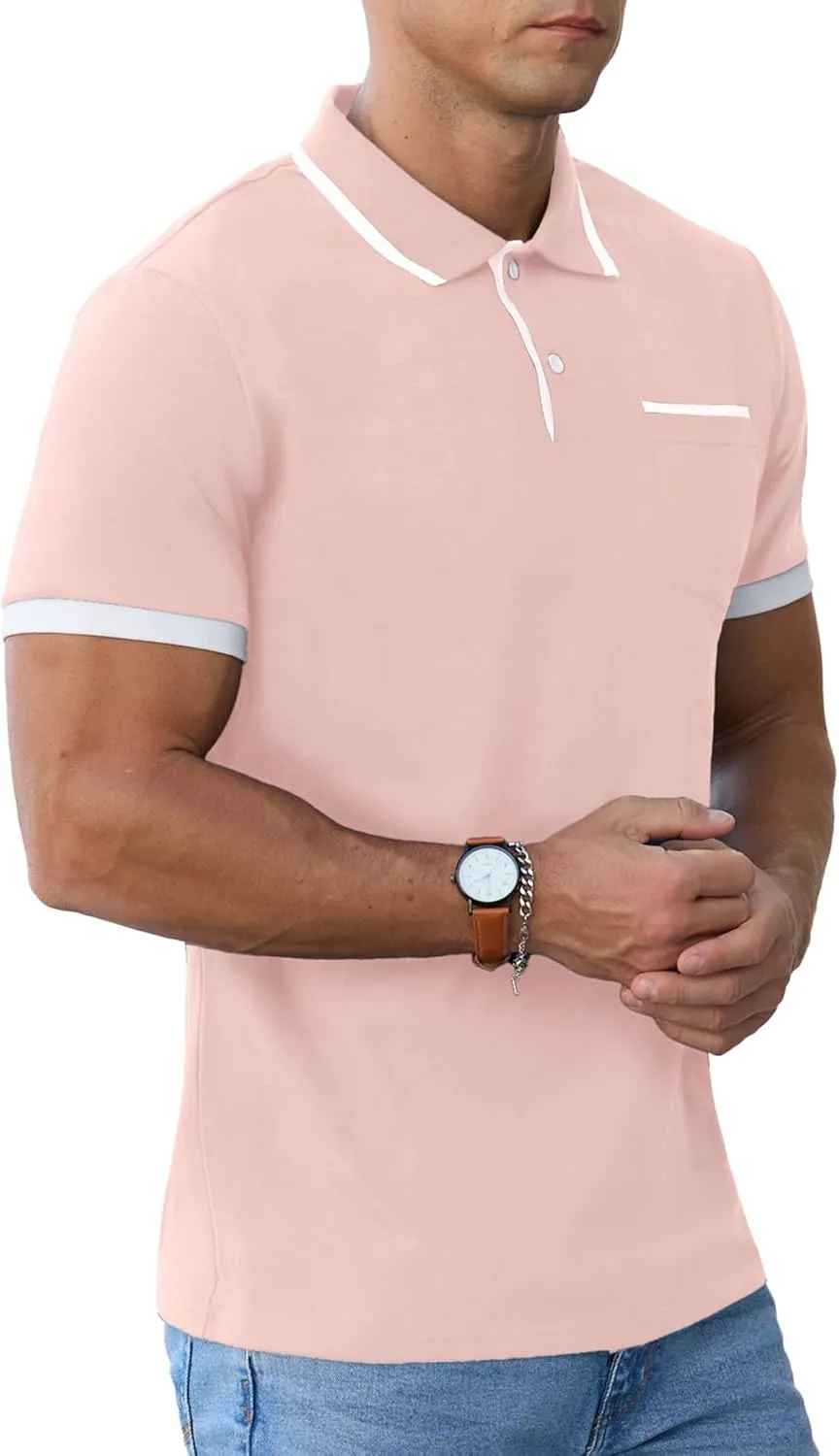 Askdeer Men's Polo Shirts Cotton Short Sleeve Polo T Shirt Classic Casual Golf Collar Tee with Pocket