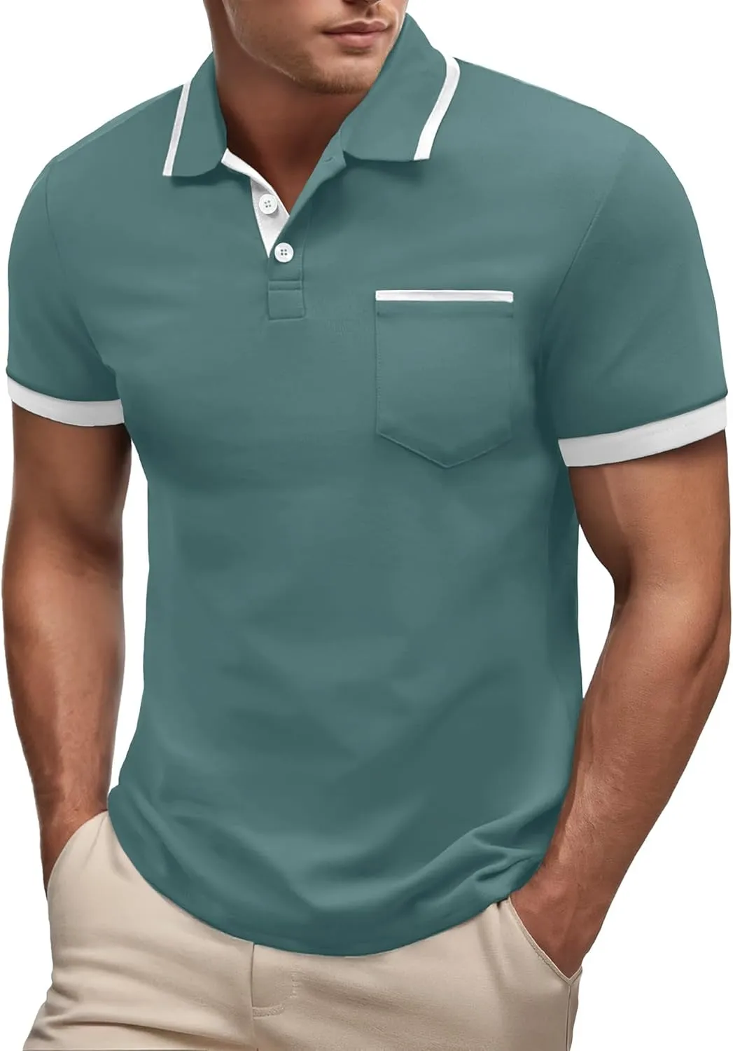 Askdeer Men's Polo Shirts Cotton Short Sleeve Polo T Shirt Classic Casual Golf Collar Tee with Pocket
