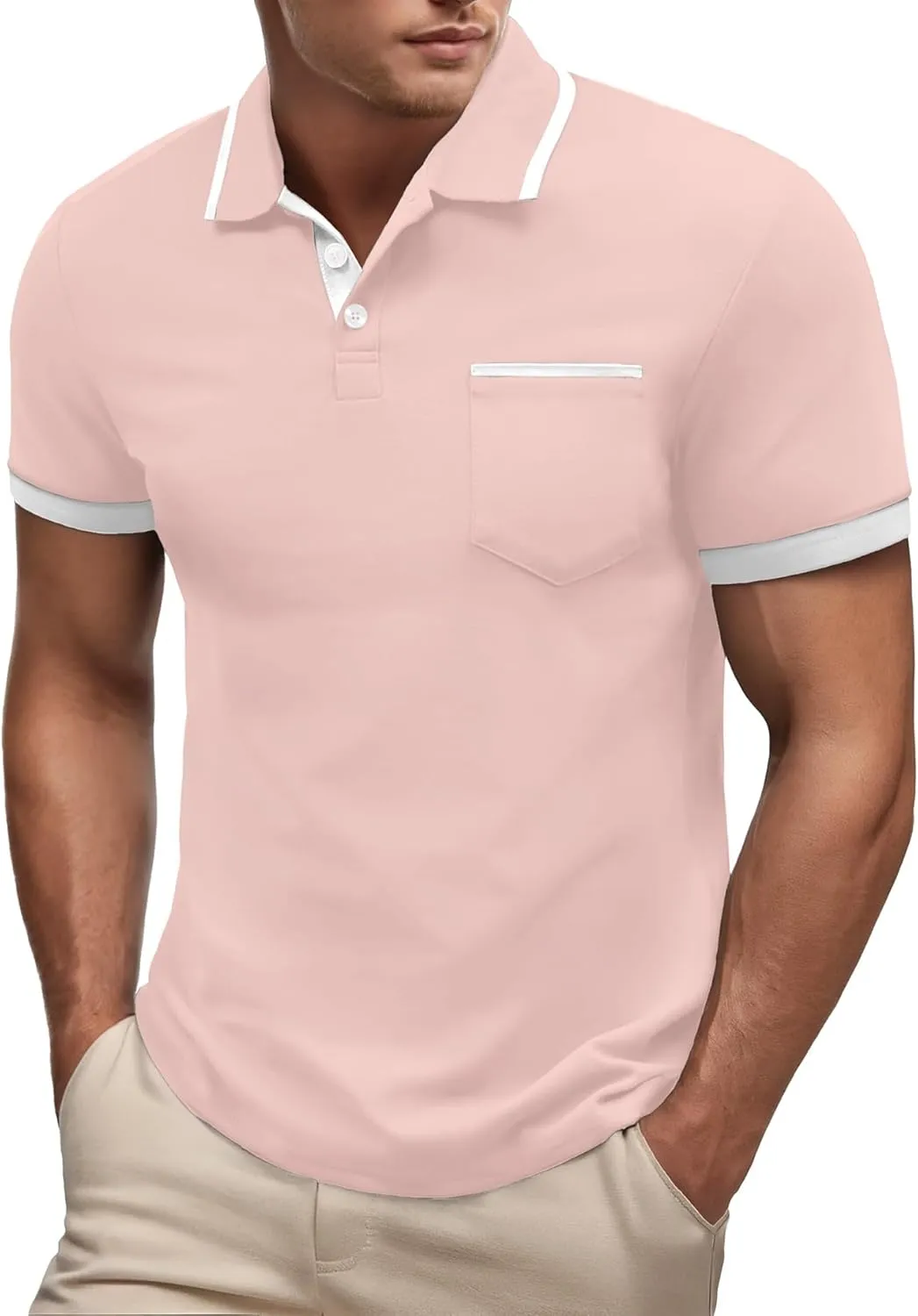 Askdeer Men's Polo Shirts Cotton Short Sleeve Polo T Shirt Classic Casual Golf Collar Tee with Pocket
