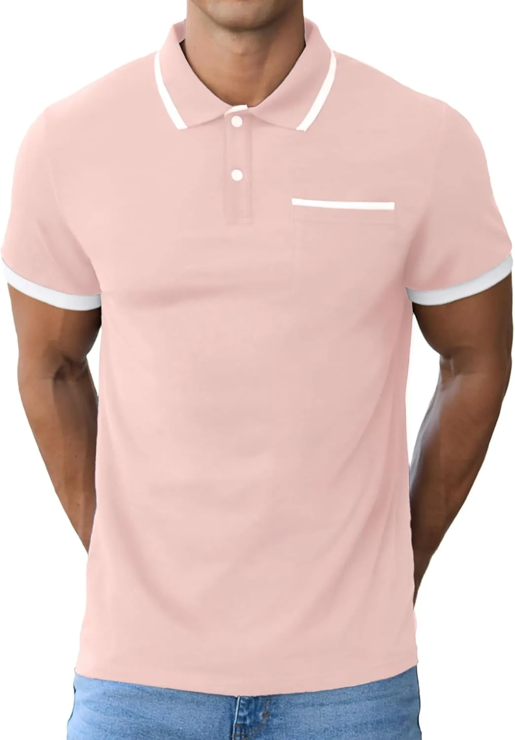 Askdeer Men's Polo Shirts Cotton Short Sleeve Polo T Shirt Classic Casual Golf Collar Tee with Pocket
