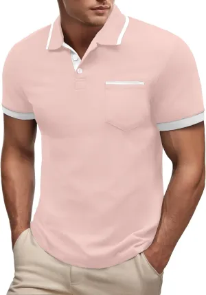 Askdeer Men's Polo Shirts Cotton Short Sleeve Polo T Shirt Classic Casual Golf Collar Tee with Pocket