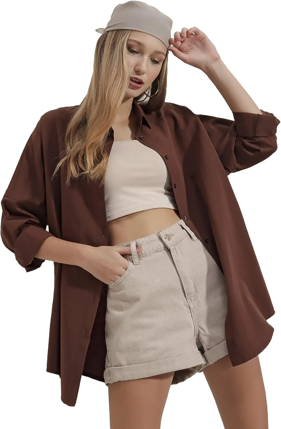 BIG DART Oversized Button Down Shirts for Women, Dressy Casual Long Sleeve Blouses Summer Tops Tunics