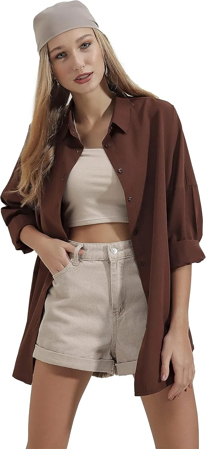 BIG DART Oversized Button Down Shirts for Women, Dressy Casual Long Sleeve Blouses Summer Tops Tunics