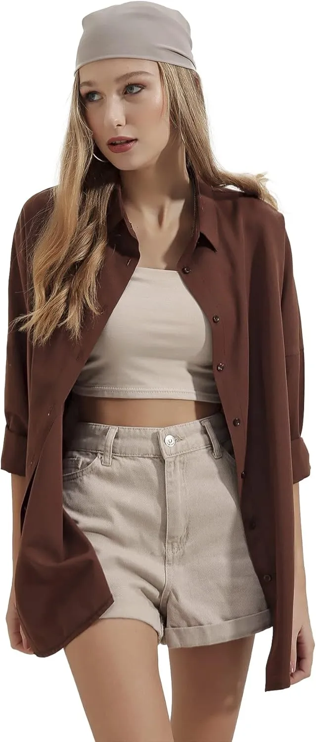 BIG DART Oversized Button Down Shirts for Women, Dressy Casual Long Sleeve Blouses Summer Tops Tunics