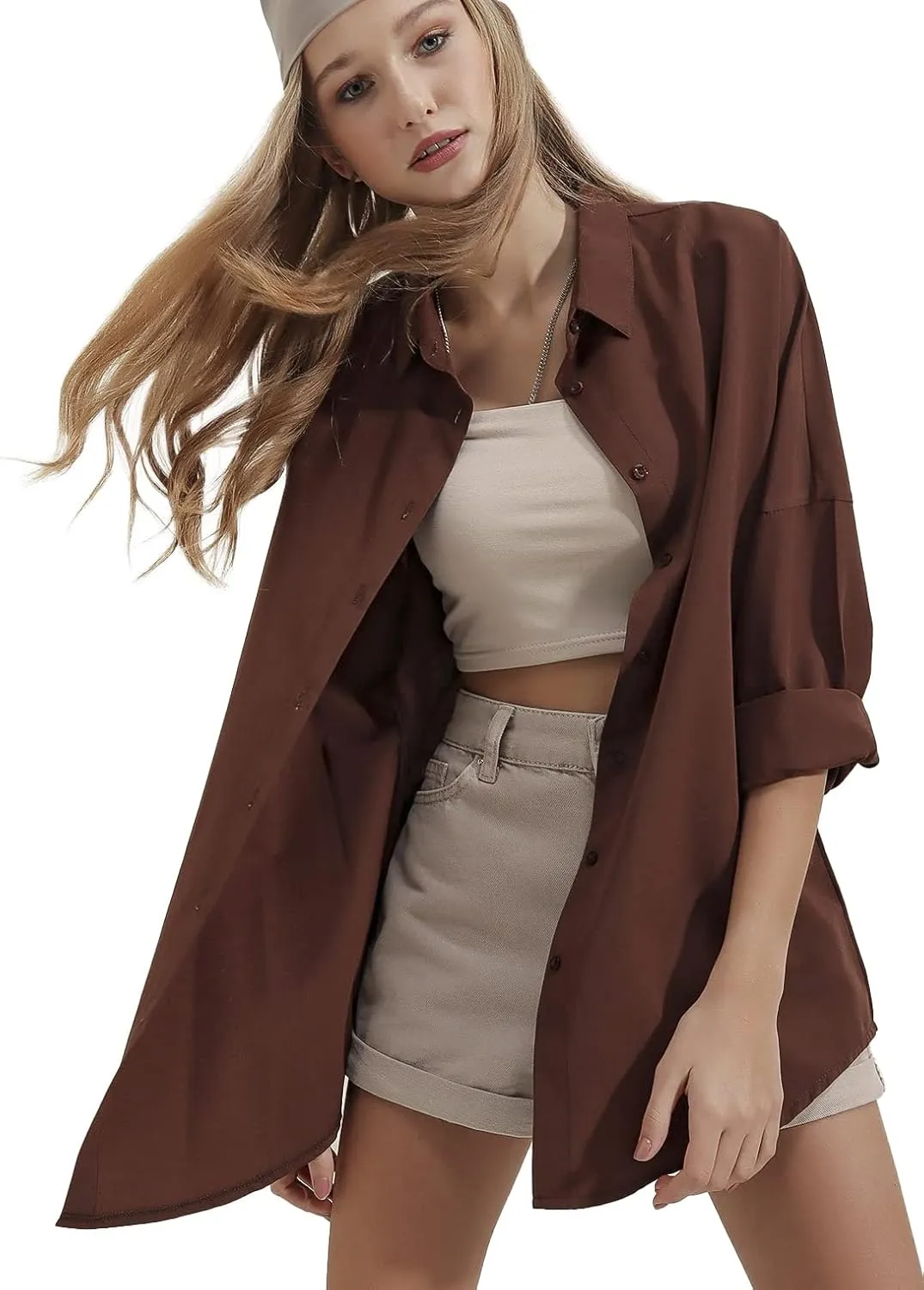 BIG DART Oversized Button Down Shirts for Women, Dressy Casual Long Sleeve Blouses Summer Tops Tunics