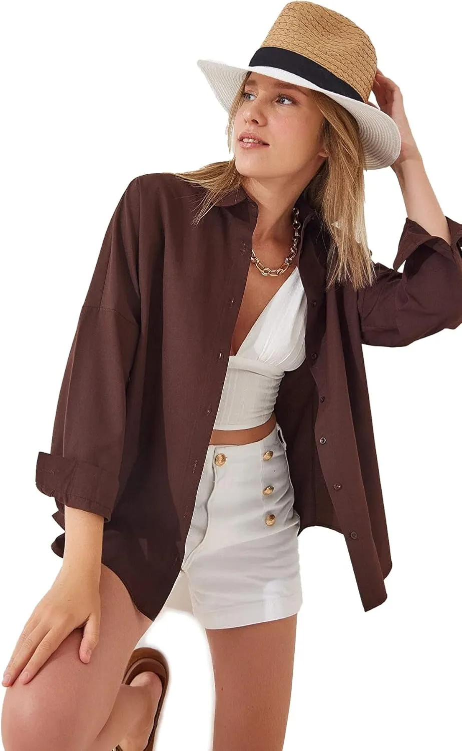 BIG DART Oversized Button Down Shirts for Women, Dressy Casual Long Sleeve Blouses Summer Tops Tunics