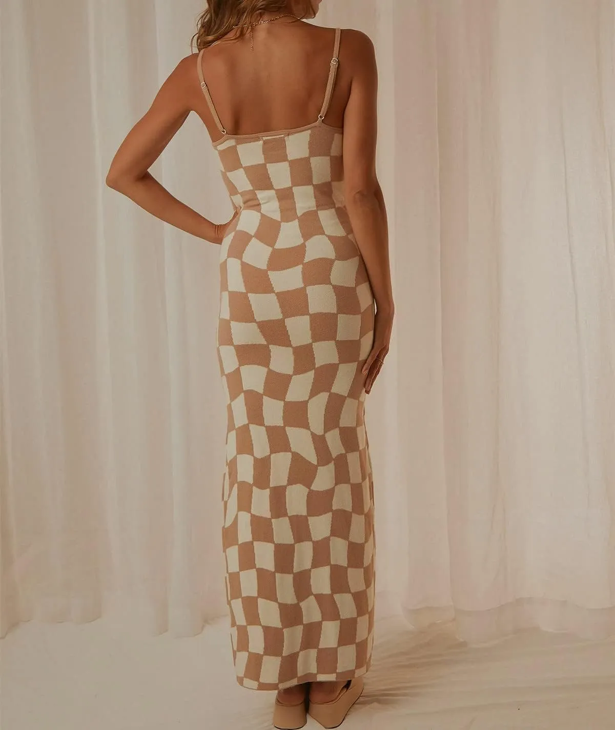 Bodycon Dresses for Women Summer Knit Hollow Out Sexy Night Out Midi Maxi Dress Sleeveless Long Cut Out Dress