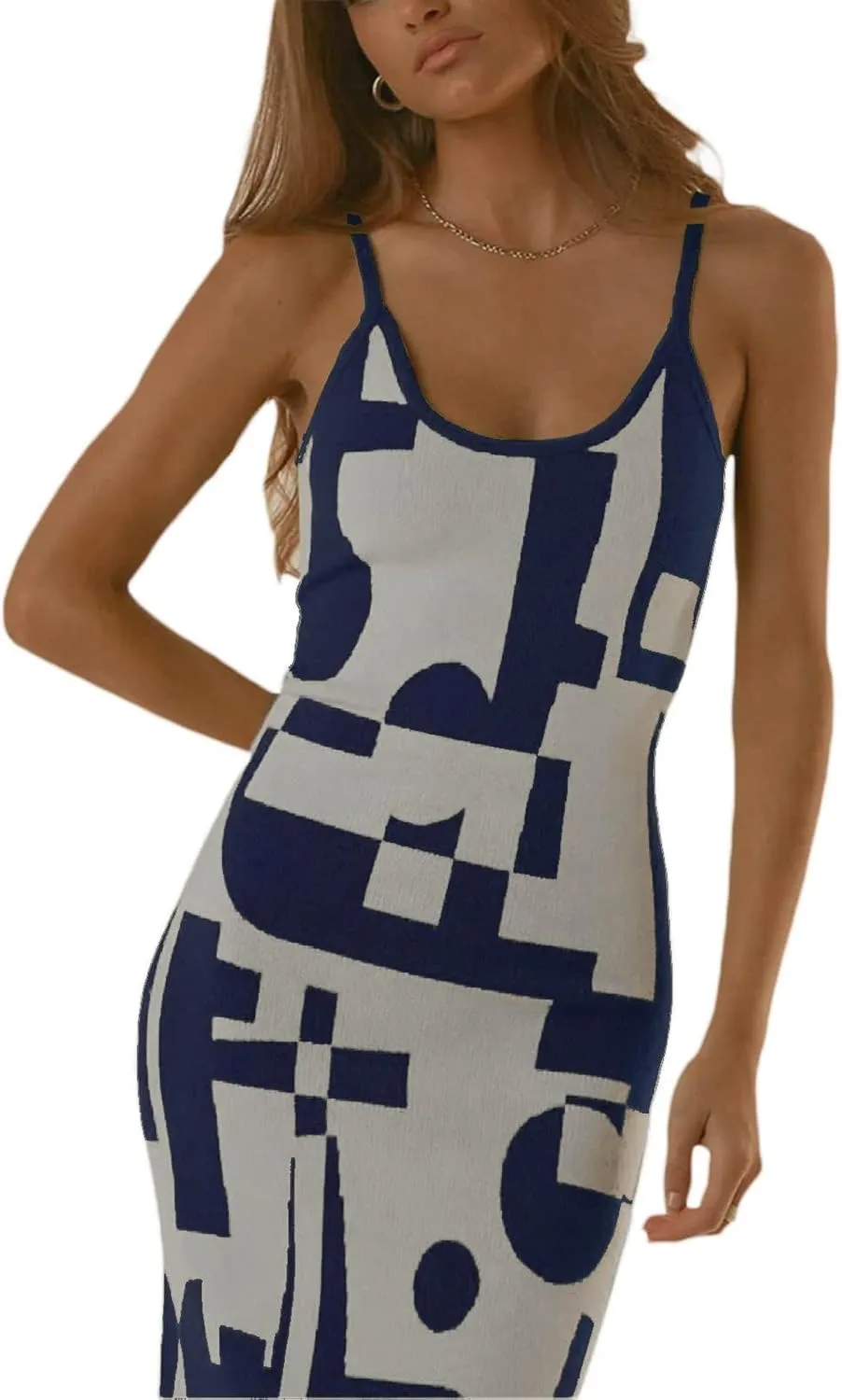 Bodycon Dresses for Women Summer Knit Hollow Out Sexy Night Out Midi Maxi Dress Sleeveless Long Cut Out Dress