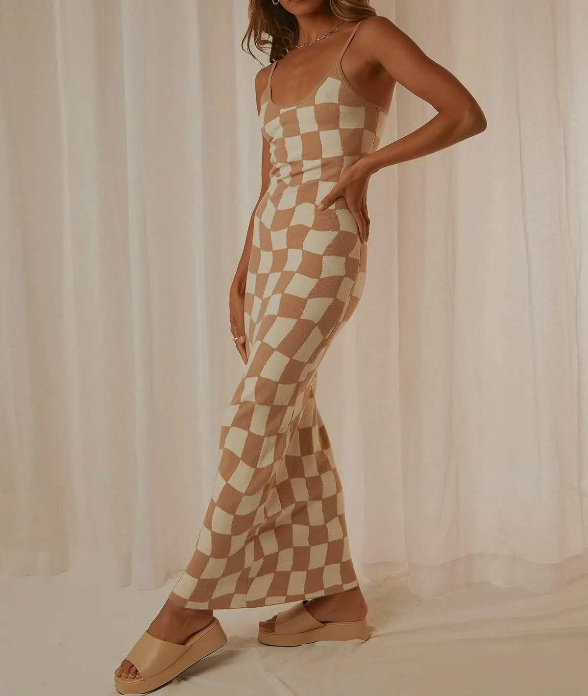 Bodycon Dresses for Women Summer Knit Hollow Out Sexy Night Out Midi Maxi Dress Sleeveless Long Cut Out Dress