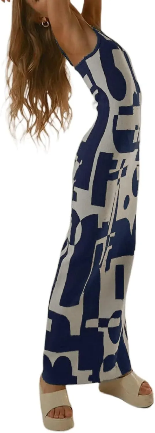 Bodycon Dresses for Women Summer Knit Hollow Out Sexy Night Out Midi Maxi Dress Sleeveless Long Cut Out Dress