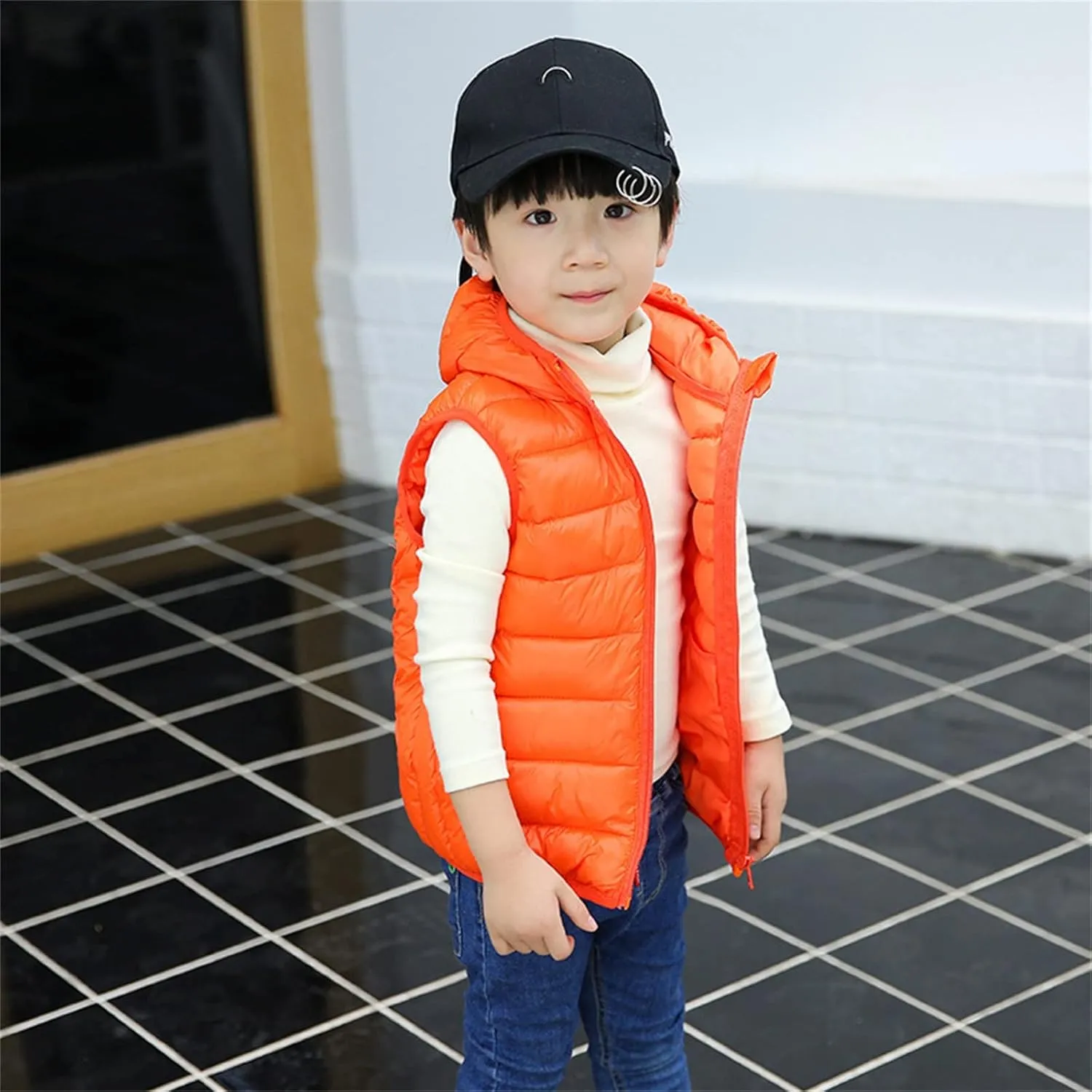 Boys Girls Puffer Vest Sleeveless Quilted Vest Zipper Hooded Down Puffy Jacket Winter Kids Warm Gilet Waistcoat