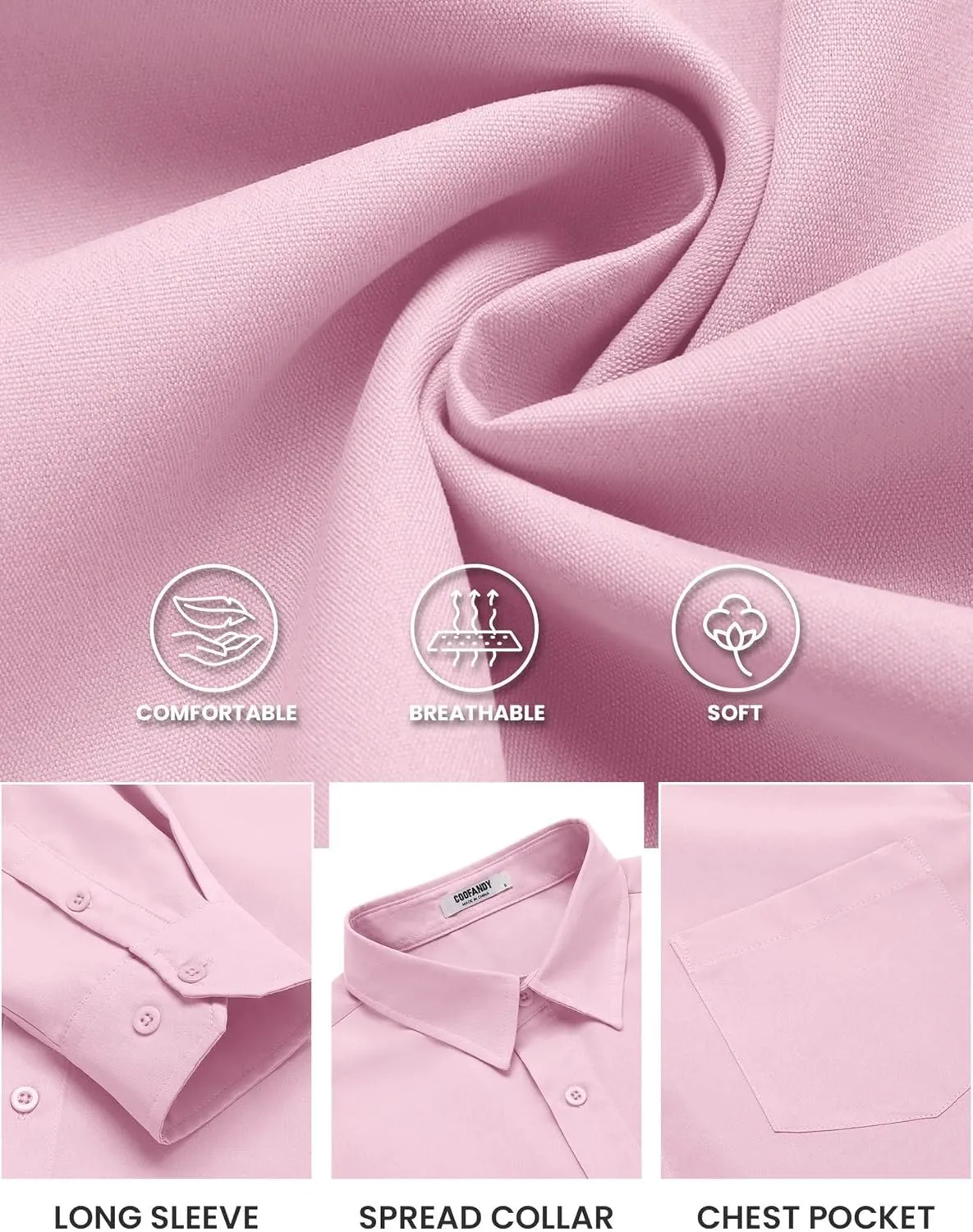 COOFANDY Mens Long Sleeve Button Down Shirts Casual Untucked Shirts for Men Dress Shirts Wedding Shirts