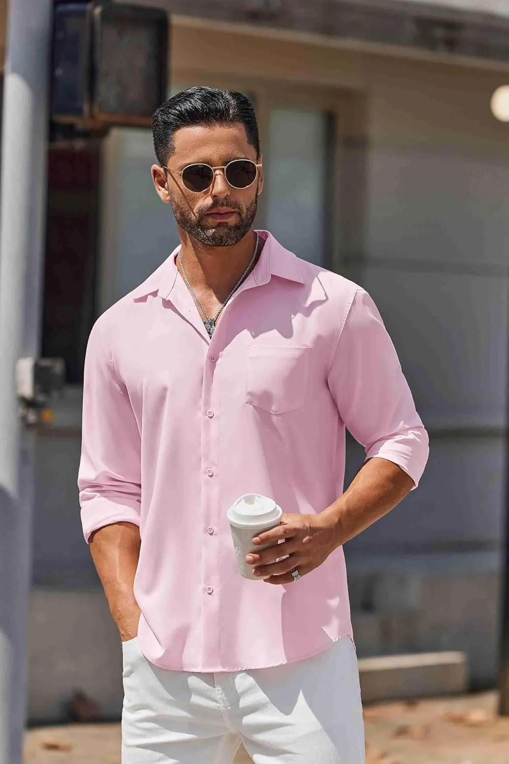 COOFANDY Mens Long Sleeve Button Down Shirts Casual Untucked Shirts for Men Dress Shirts Wedding Shirts