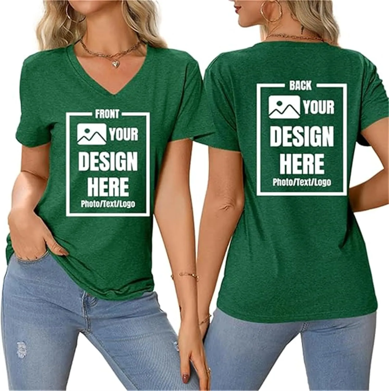 Custom T Shirts Customized V Neck Shirts Add Your Own and Text Design Custom Personalized Adult T-Shirt Tee