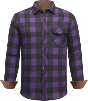 DEMEANOR Mens Flannel Shirts Long Sleeve Plaid Button Down Shirt Cotton Flannel Shirt for Men Shirts Casual Work Shirts