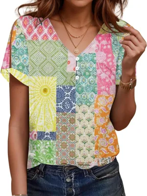 ETCYY NEW Womens Summer Tunic Tops 2025 Short Sleeve Cold Shoulder Shirts Dressy Casual Blouses