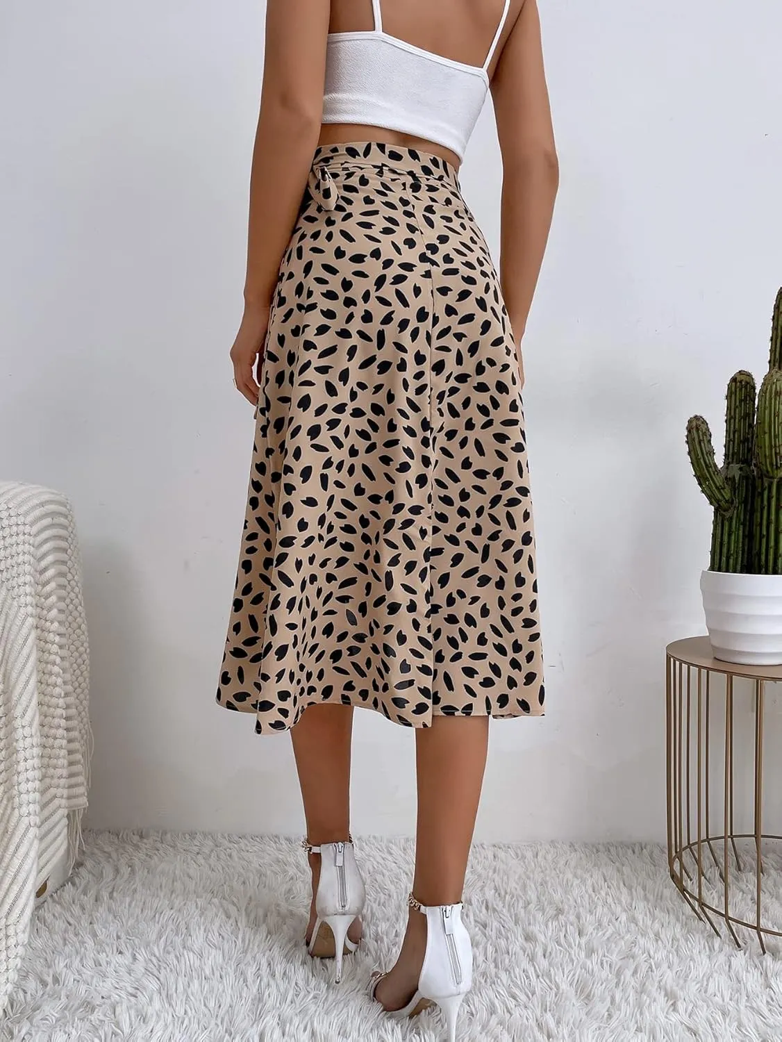 Floerns Women's Tie Side All Over Print Wrap Skirts High Waisted Asymmetrical Midi Skirts