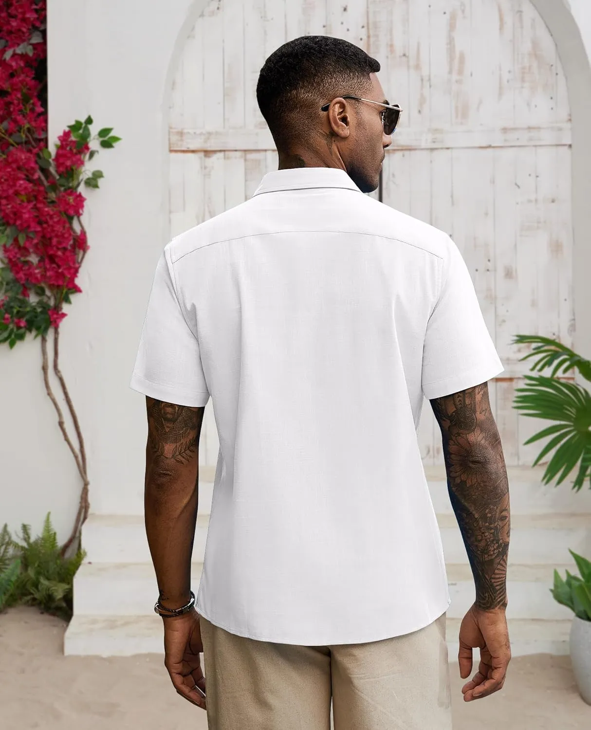 Guayabera Linen Shirts for Men Short Sleeve Button Down Shirt Hawaiian Shirt Cuban Summer Shirts Beach Shirts