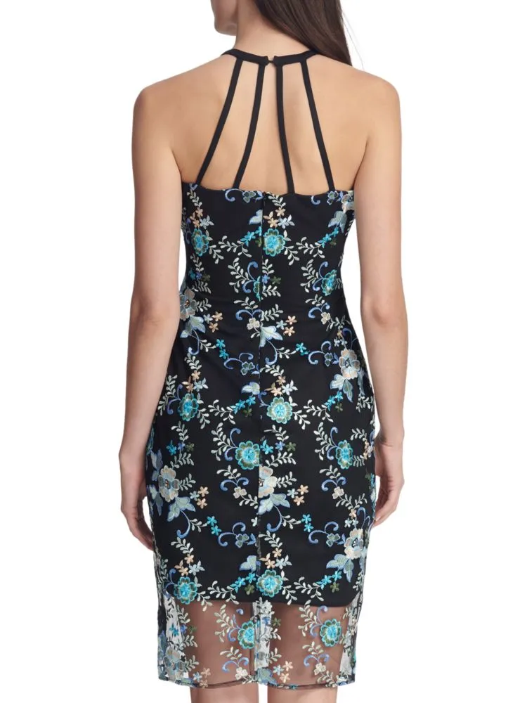Guess Embroidered Pencil Dress - Black Multi