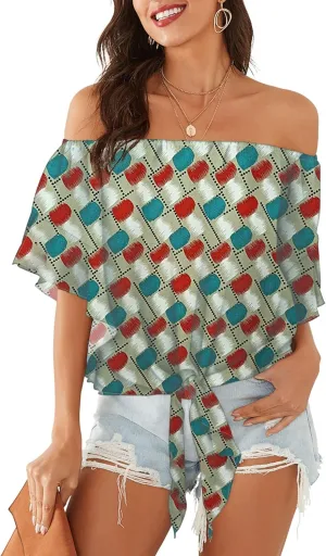 Hibluco Womens Off Shoulder Tops Sexy Floral Print Crop Tops Summer Blouses T-Shirt
