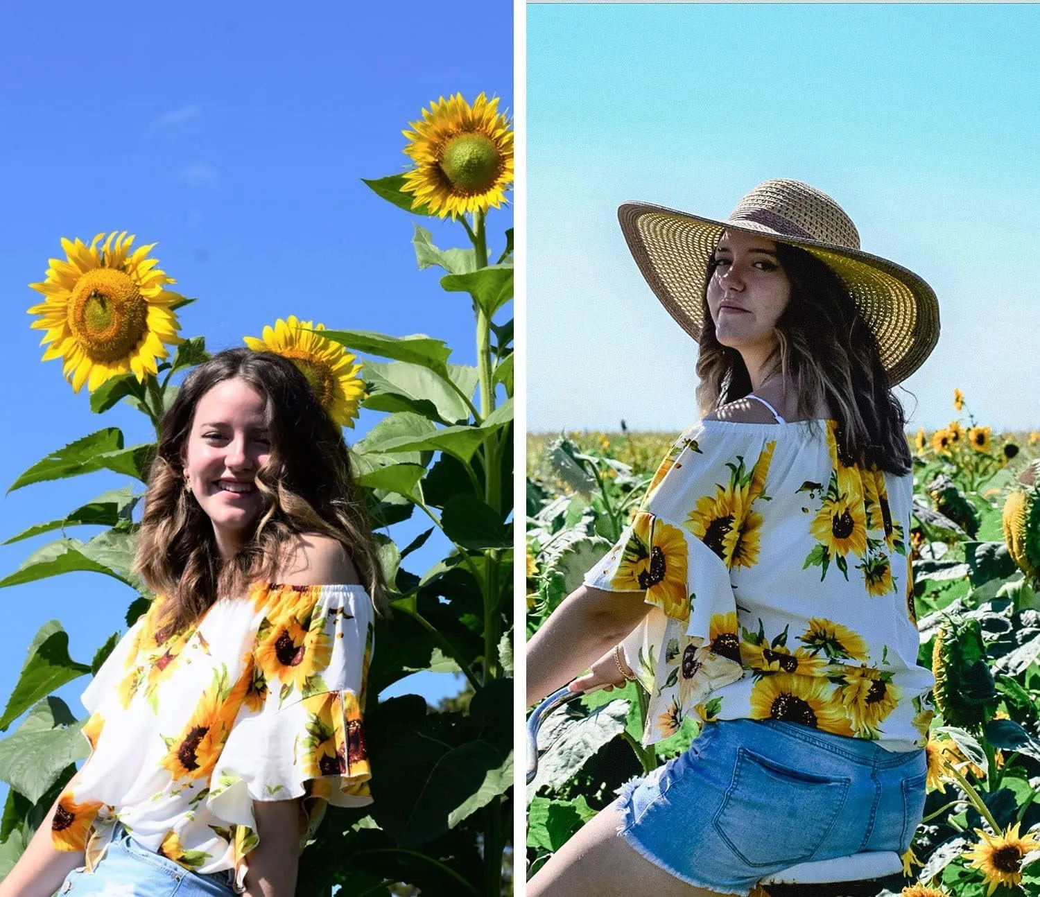 Hibluco Womens Off Shoulder Tops Sexy Floral Print Crop Tops Summer Blouses T-Shirt