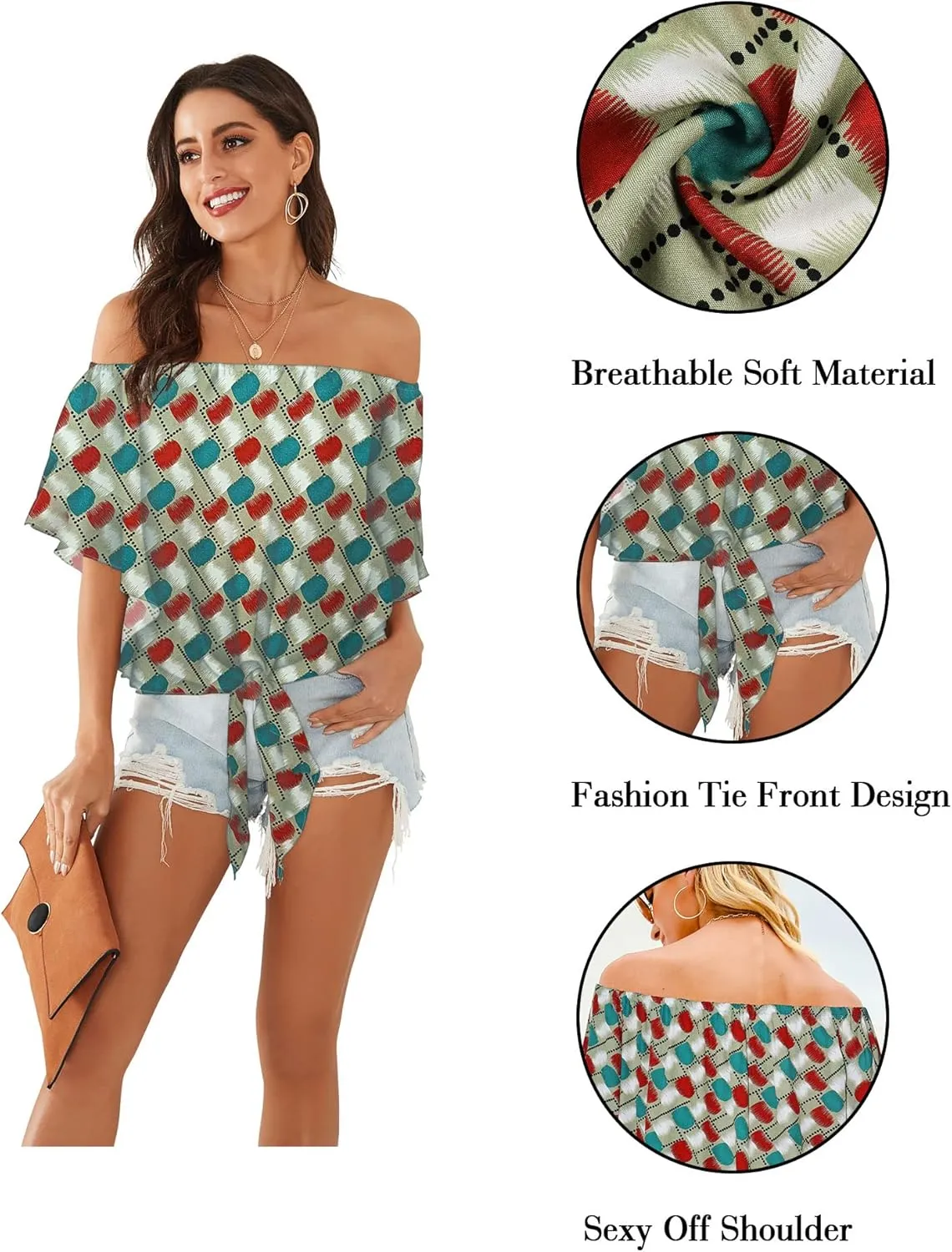 Hibluco Womens Off Shoulder Tops Sexy Floral Print Crop Tops Summer Blouses T-Shirt