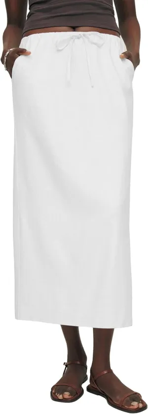 IDEALSANXUN Womens Cotton Linen Skirts Trendy Elastic Waist Drawstring Long Skirts with Slit