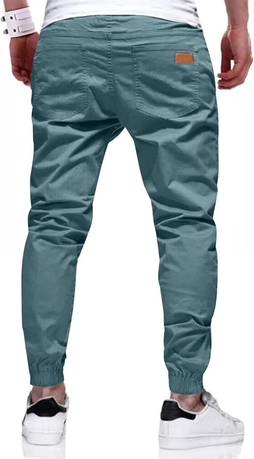 JMIERR Mens Casual Joggers Pants - Cotton Drawstring Chino Cargo Pants Hiking Outdoor Twill Track Jogging Sweatpants Pants