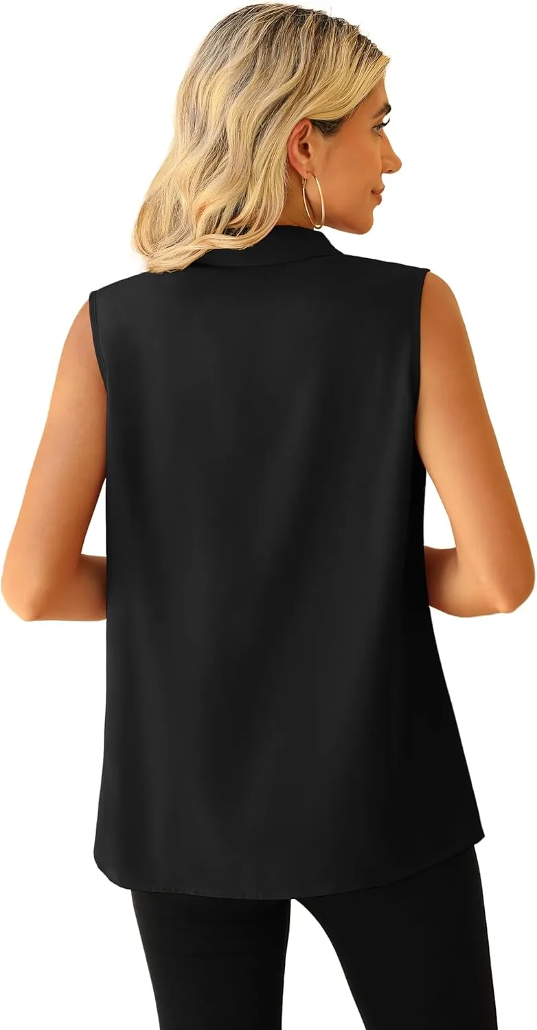 Jouica Womens Sleeveless Blouses Button Down Collared Shirts for Work Casual V Neck Tank Tops