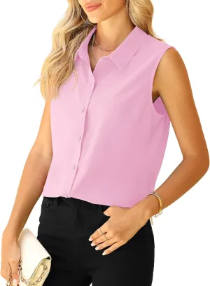 Jouica Womens Sleeveless Blouses Button Down Collared Shirts for Work Casual V Neck Tank Tops
