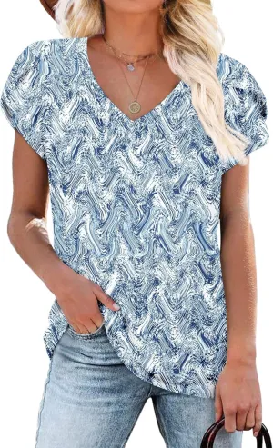 KUOTAI Womens Tops Summer Casual T Shirts V Neck Petal Sleeve Blouses Shirts