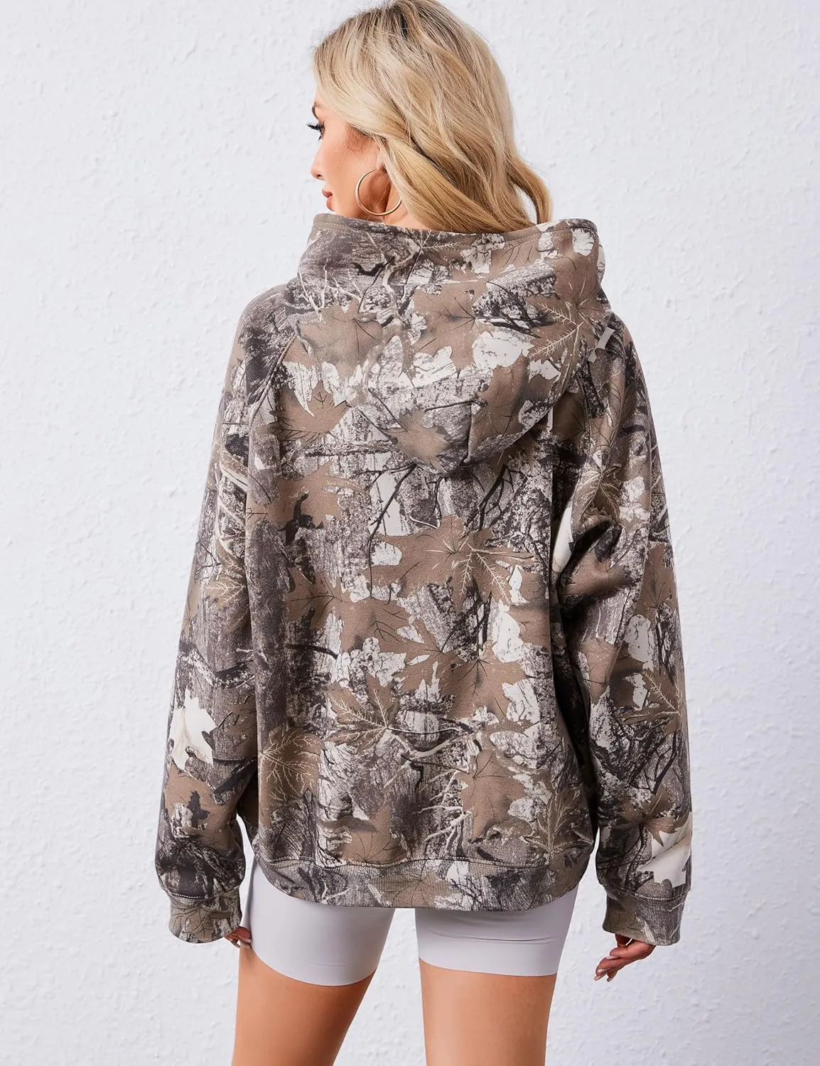 Lauweion Women Solid Basic Fleece Letter Loose Hoodie Sweatshirt Long Sleeve Kangaroo Pocket Drop Shoulder Pullovers Top