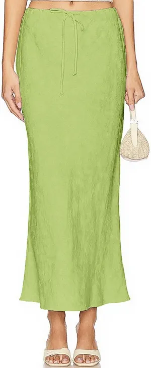 Linen Maxi Skirts with Lining Drawstring Flowy Flared Long Skirts for Women