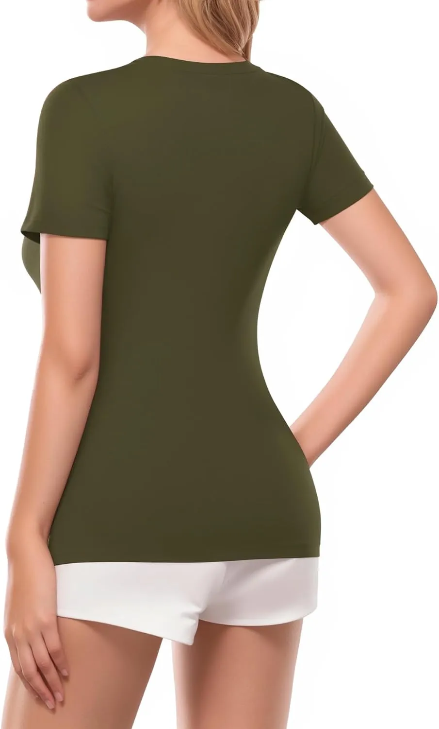 MANGOPOP Womens Deep V Neck Short Sleeve Slim Fit T Shirt Tops Tee