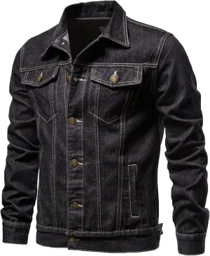 Men's Distressed Denim Jacket Vintage Plus Size Button Down Jean Coat Casual Long Sleeve Trucker Jackets Outwear