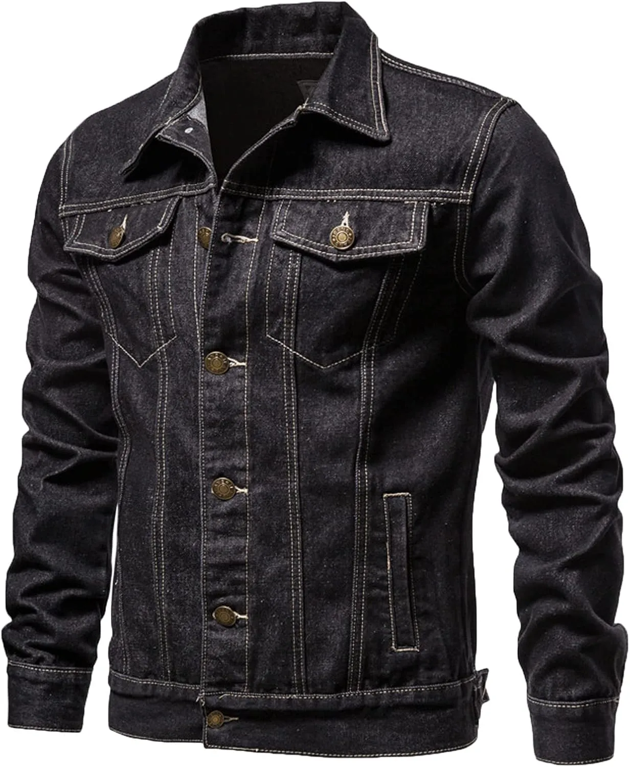 Men's Distressed Denim Jacket Vintage Plus Size Button Down Jean Coat Casual Long Sleeve Trucker Jackets Outwear