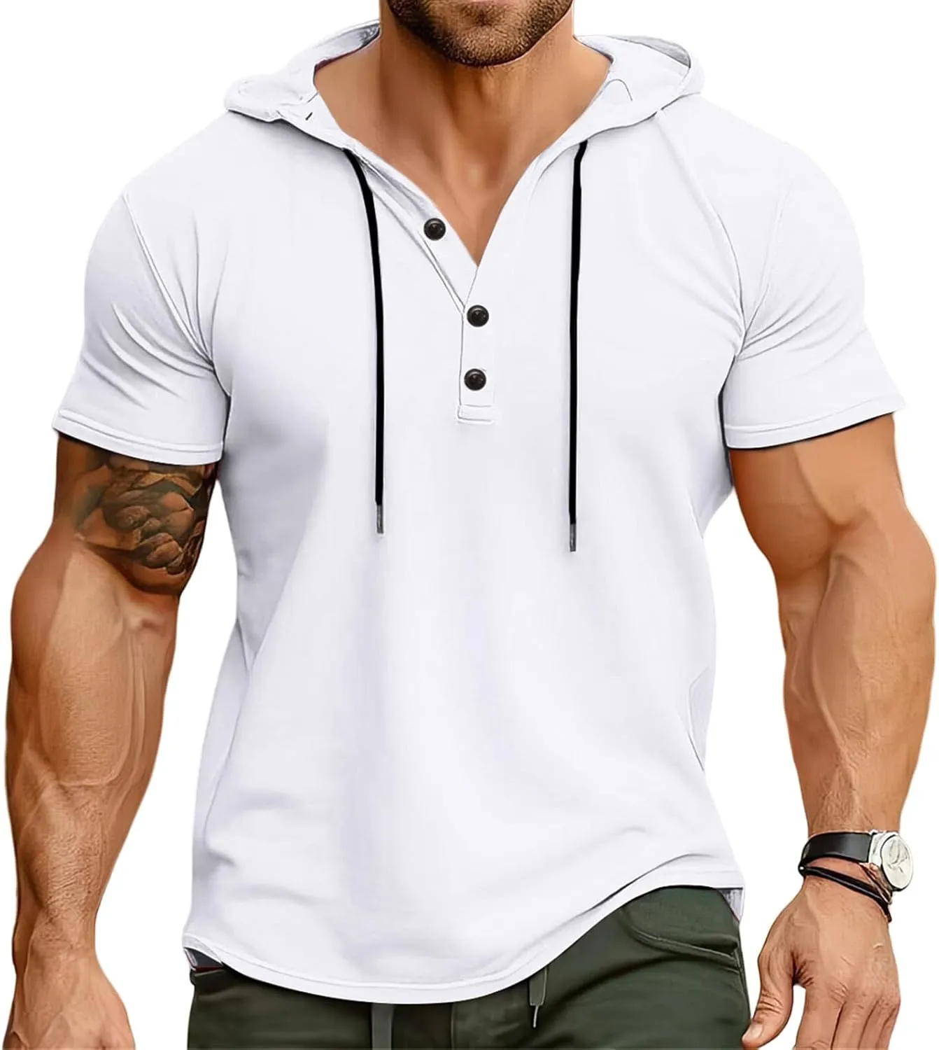 Mens Hoodies T-Shirts Fashion Short Sleeve Sweatshirts Athletic Lightweight Pullover Casual Solid Color Summer Blouse